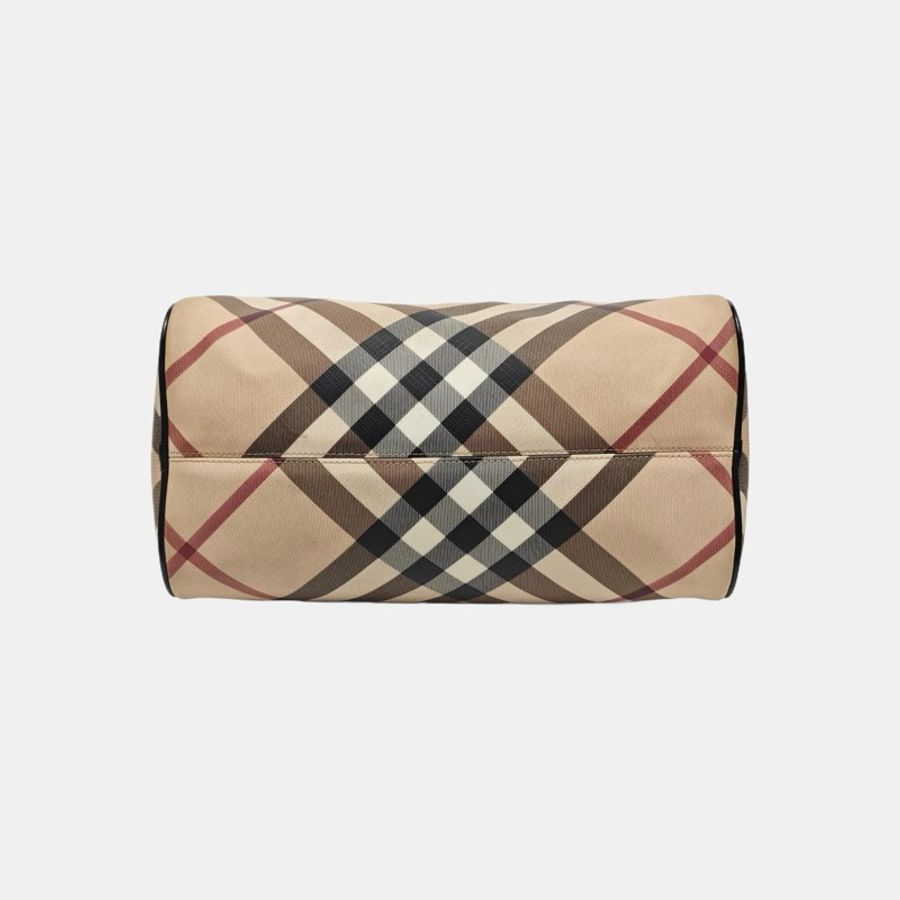 BURBERRY 卡其色塗層帆布手提包 黑色五金-4