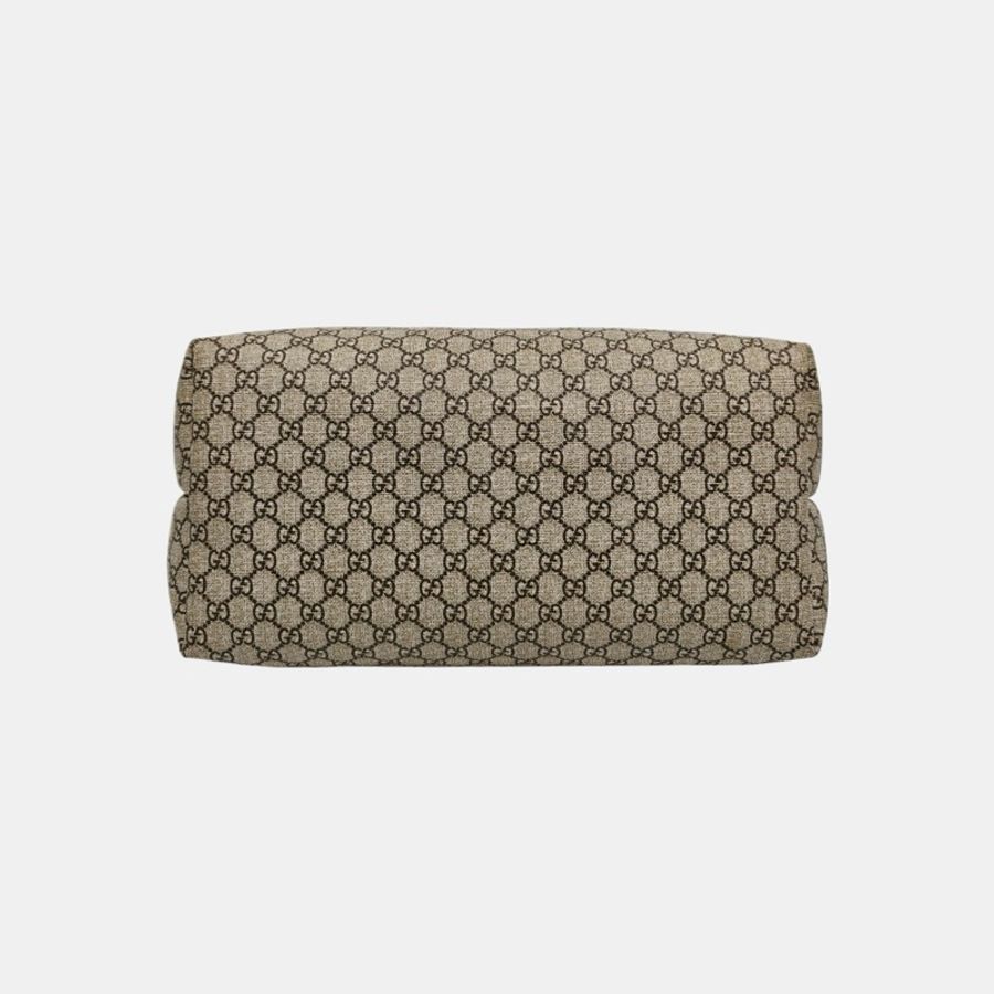 GUCCI 托特包 卡其色塗層帆布老花印花手提包-4