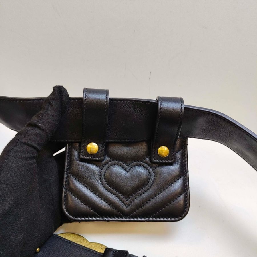 Gucci/古馳 昆蟲款黑金腰帶腰包-2