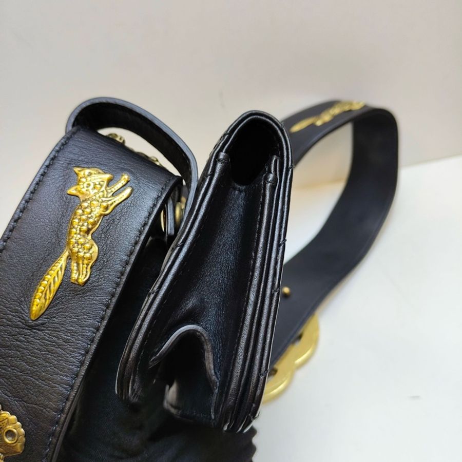 Gucci/古馳 昆蟲款黑金腰帶腰包-4