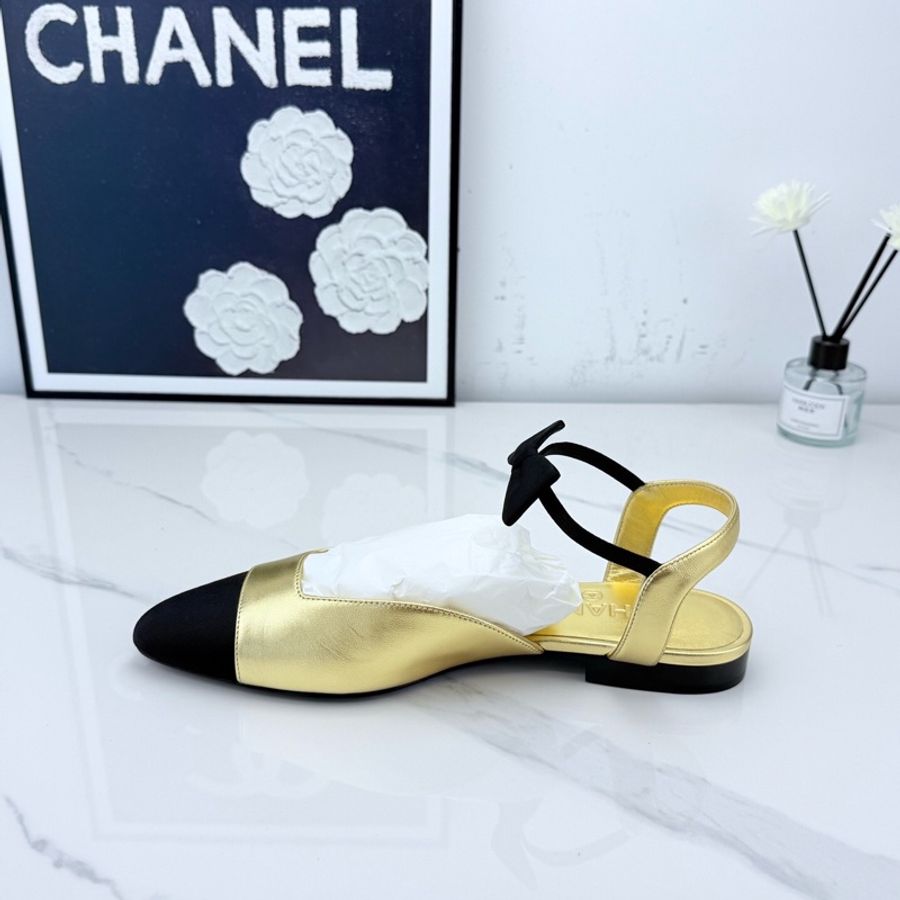 全新閒置Chanel香奈兒 秀款黑金拼色蝴蝶結平底鞋 38碼 🧡-3