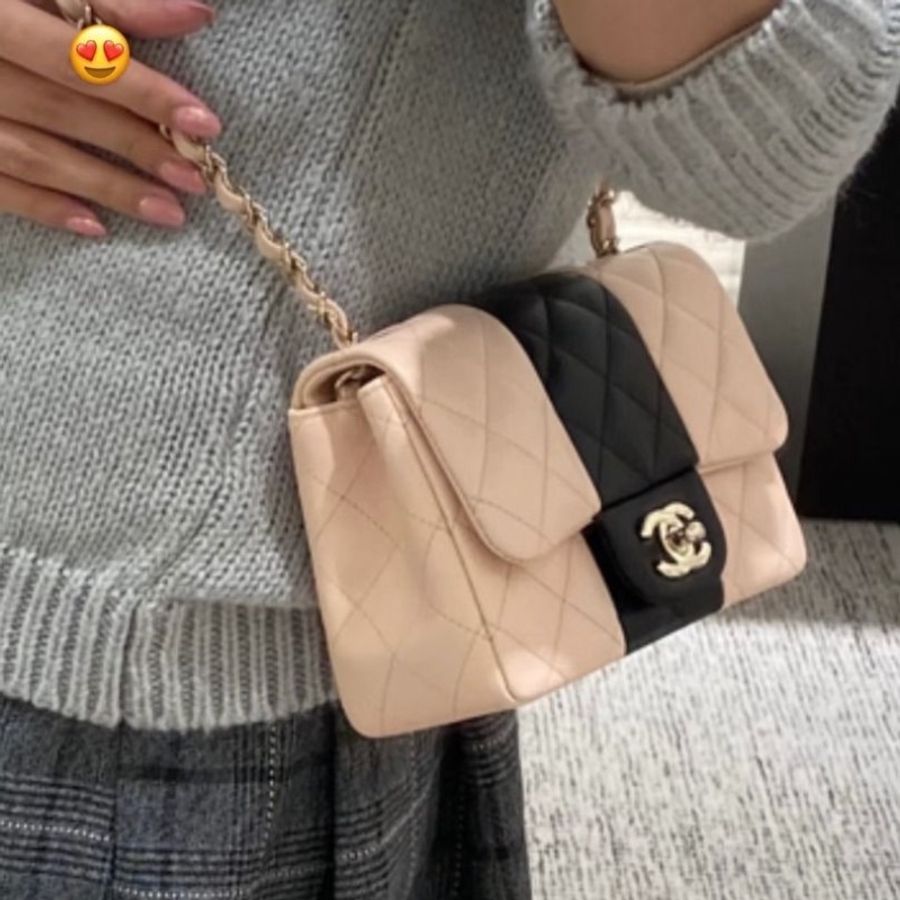 CHANEL 拼色金扣方胖子 肩背斜背鏈條包17*12*7.5 95新 配件塵袋-1
