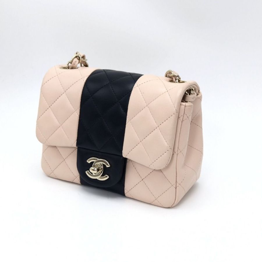 CHANEL 拼色金扣方胖子 肩背斜背鏈條包17*12*7.5 95新 配件塵袋-6