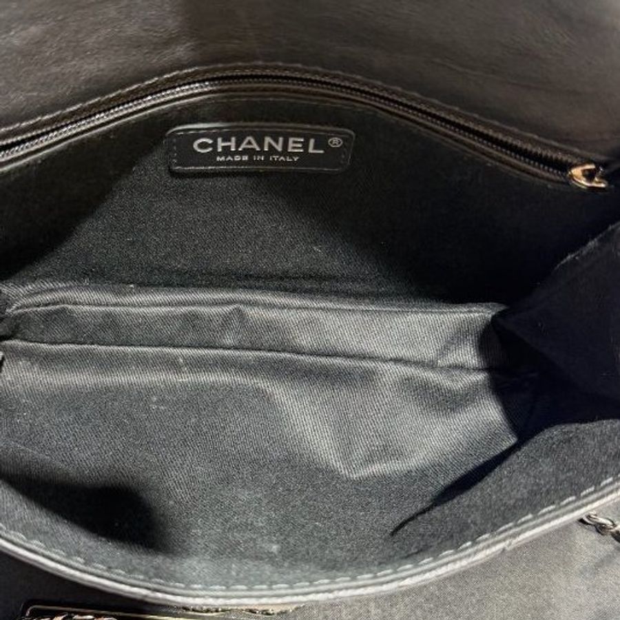 香奈兒/Chanel 黑銀牛皮大logo信封包 經典大菱格紋 手提斜背包-8