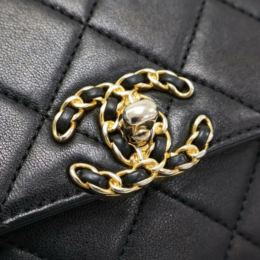 黑色 菱格紋 牛皮 Chain Infinity Top Handle Flap 兩用包【CHANEL 香奈兒】 AS0970-7