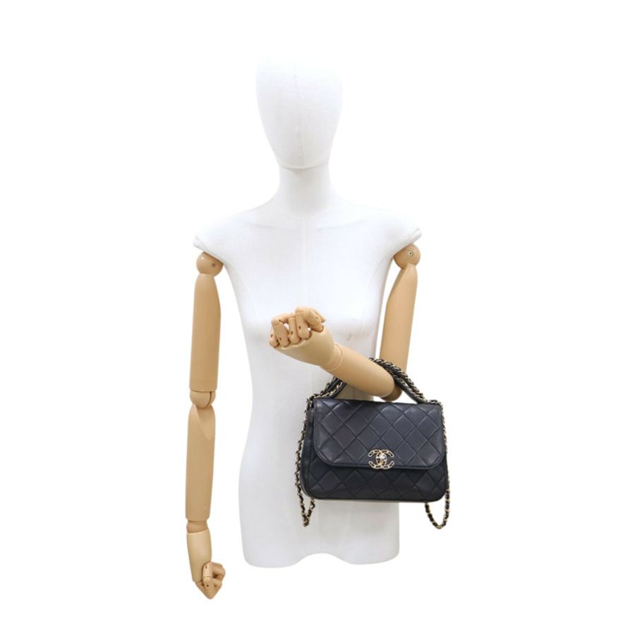 黑色 菱格紋 牛皮 Chain Infinity Top Handle Flap 兩用包【CHANEL 香奈兒】 AS0970-9
