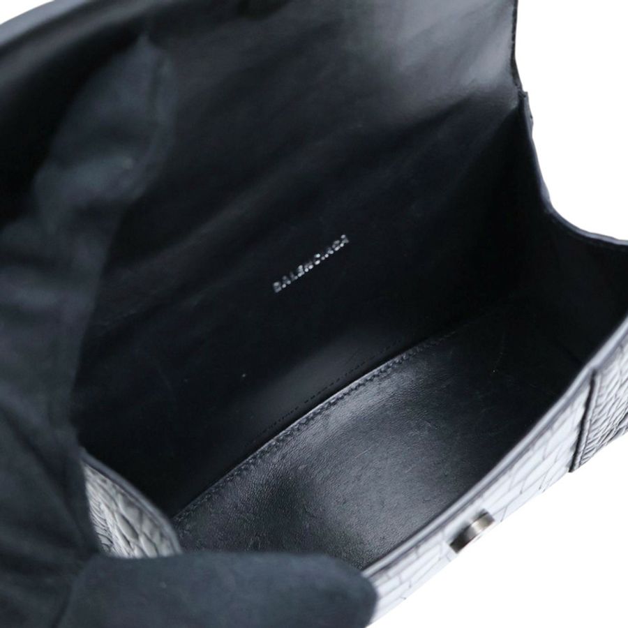 黑色 鰐魚紋壓花 牛皮 Hourglass XS 兩用包【BALENCIAGA 巴黎世家】 592833-2