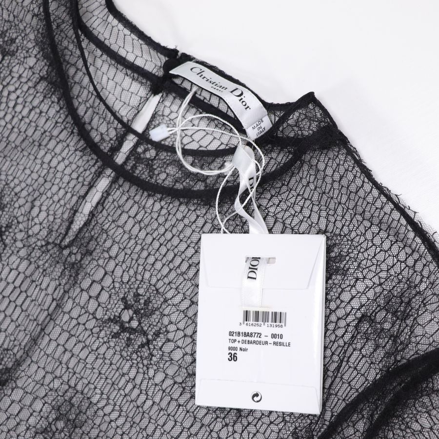 Dior 迪奧 黑色 花卉 網狀 透膚 上衣-5