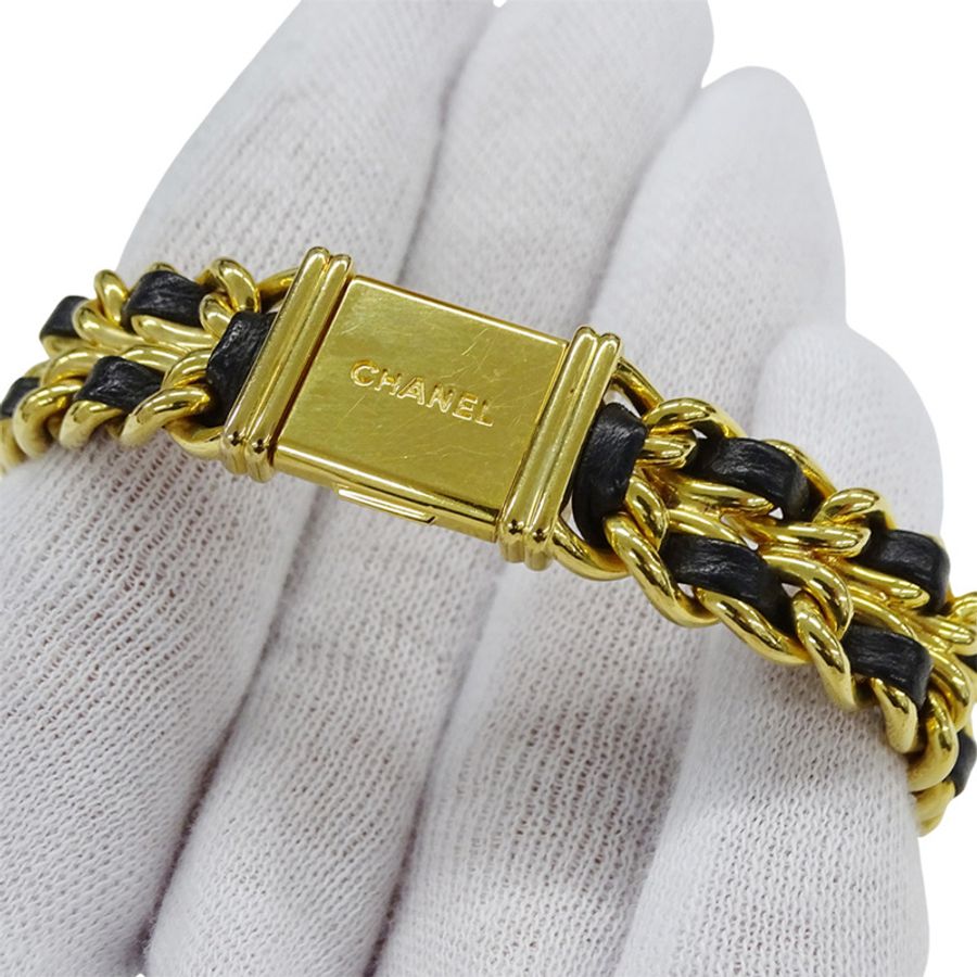 香奈兒 (Chanel) 女士腕錶品牌首發石英 QZ GP 皮革 M 碼 H0001 方形金色黑色-5