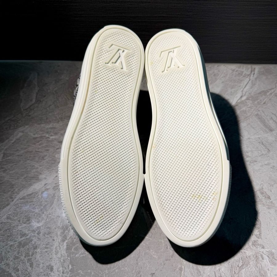 LV路易威登女鞋黑白色老花滿印刺繡休閒板鞋 35碼-5