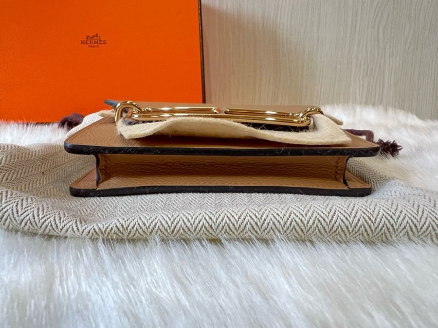 Hermes 愛馬仕 茶色/萊姆(內袋)雙色Roulis Slim 金釦(離櫃全新)-6