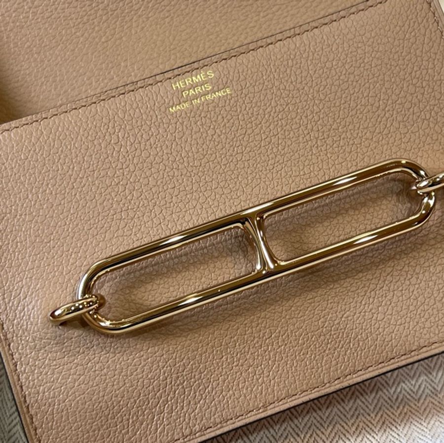 Hermes 愛馬仕 茶色/萊姆(內袋)雙色Roulis Slim 金釦(離櫃全新)-10