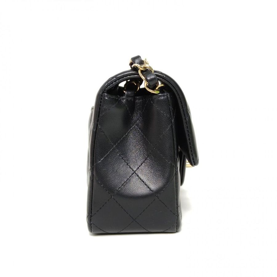 CHANEL CF口蓋包大Mini20黑色羊皮晶片開金扣肩背包-1