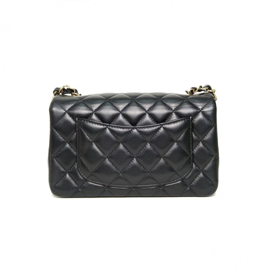 CHANEL CF口蓋包大Mini20黑色羊皮晶片開金扣肩背包-2