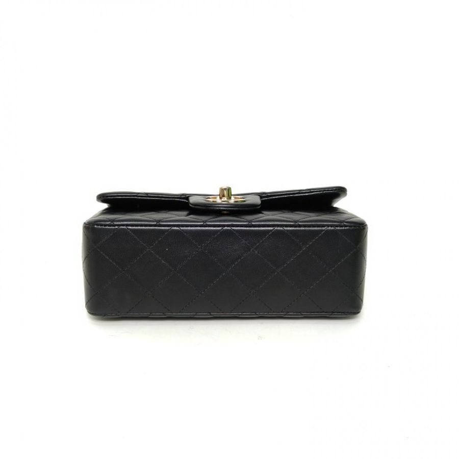 CHANEL CF口蓋包大Mini20黑色羊皮晶片開金扣肩背包-4