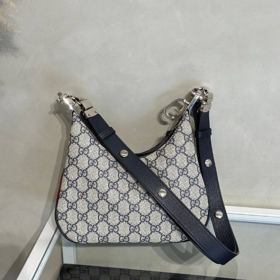 GUCCI Attache帆布斜背包 - 小號藍-5