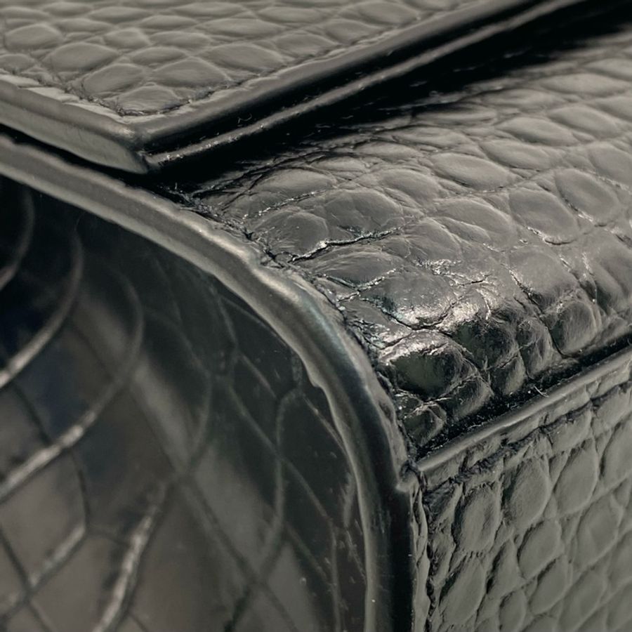 △ SAINT LAURENT 聖羅蘭 Black Crocodile Embossed Calfskin Kate Shoulder Bag 黑色鰐魚壓紋小牛皮肩背包 GAB354119-267008315-6