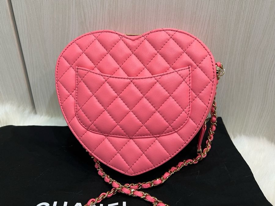 Chanel 芯片款粉色愛心包大號(全新收藏品)-2