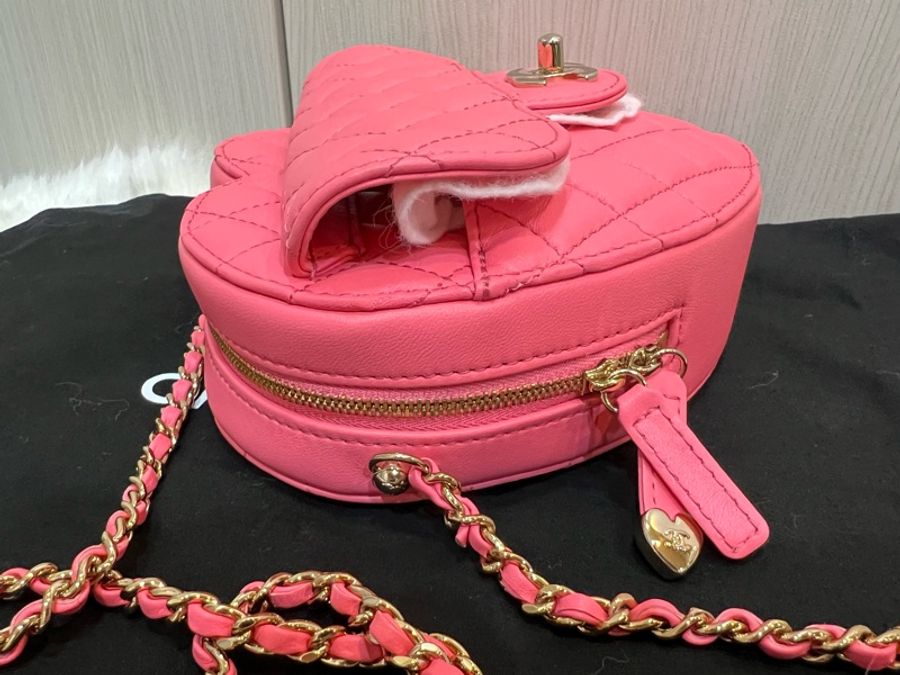 Chanel 芯片款粉色愛心包大號(全新收藏品)-6
