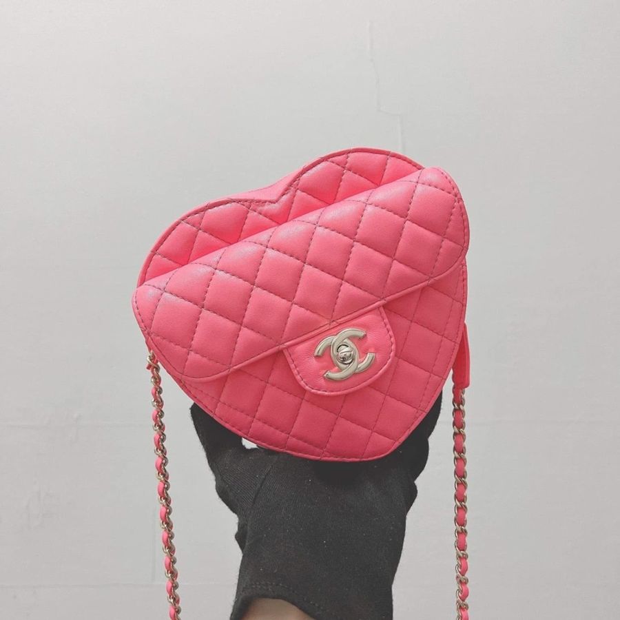 Chanel 芯片款粉色愛心包大號(全新收藏品)-10