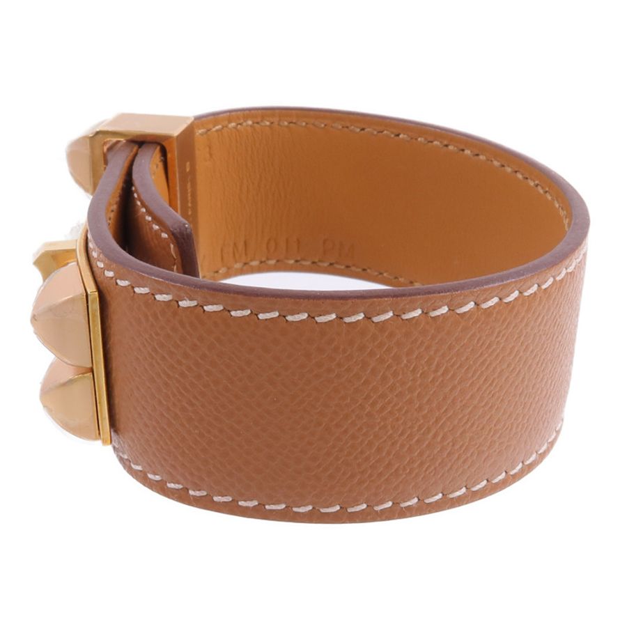 HERMES Madame皮革Collier De Chien 24 Bracelet手帶Gold-1