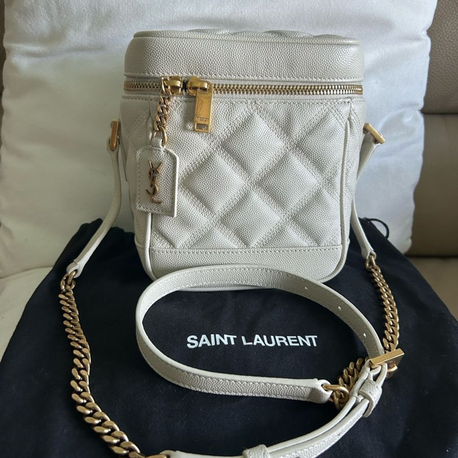 YSL 白色菱格化裝包 側背袋-3
