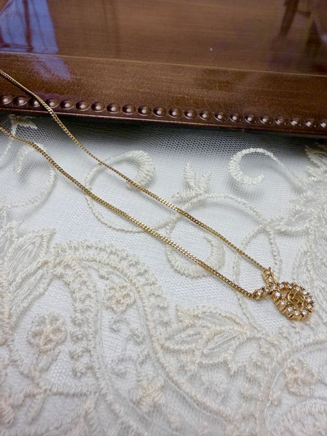 Christian Dior 鍍金水鑽CD logo項鏈 頸鍊 迪奧 水滴形 中古-13