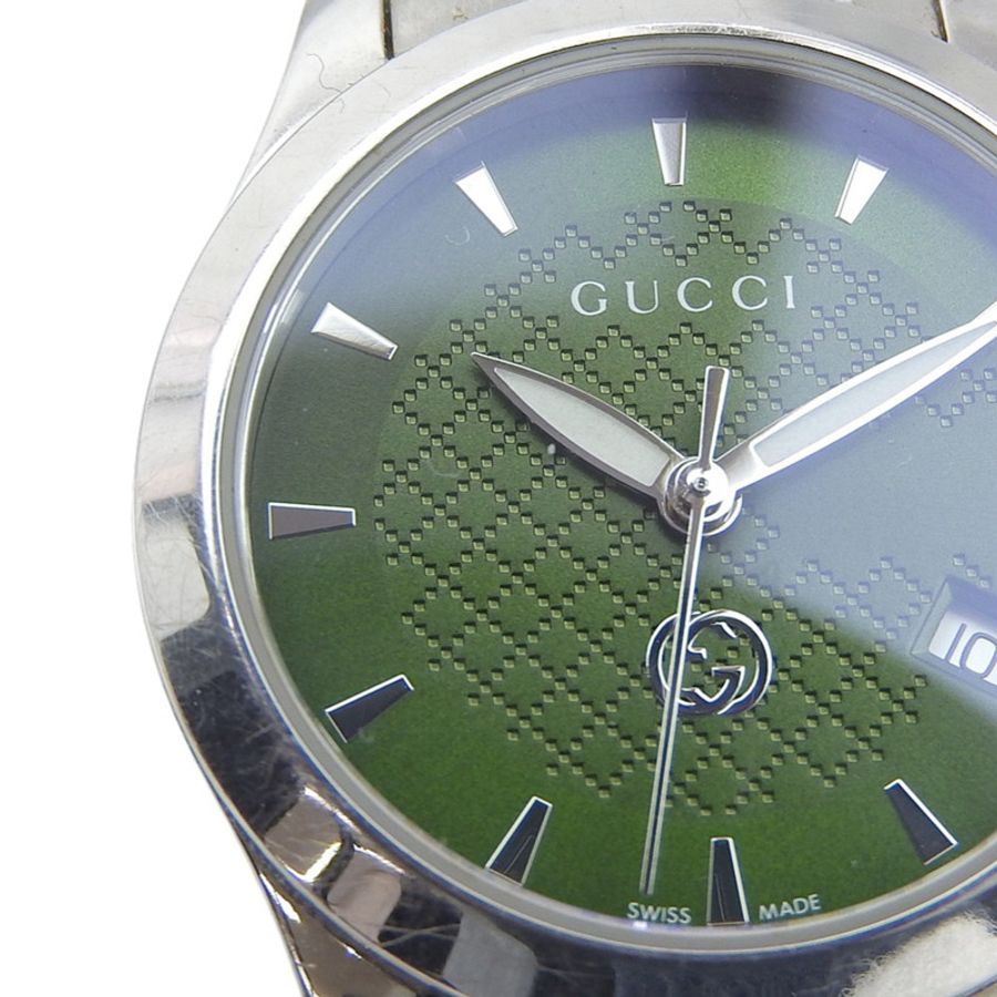 Gucci GUCCI 126.5 女士腕錶,不鏽鋼石英模擬錶殼,綠色錶盤。-8