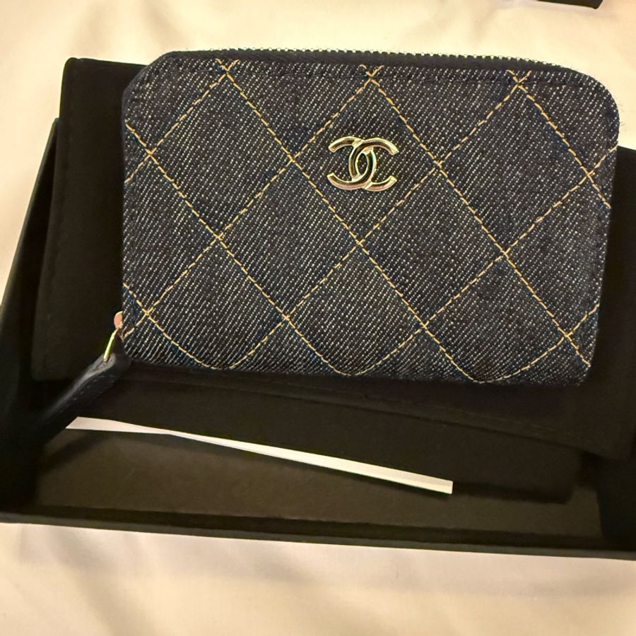 💖Chanel 牛仔 零錢包 一般尺寸💖 全新全配-0