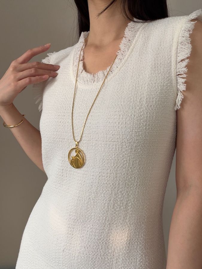 Lanvin Arpège 浮雕長項鏈 毛衣鏈 70cm 鍍金 經典母女標誌-10