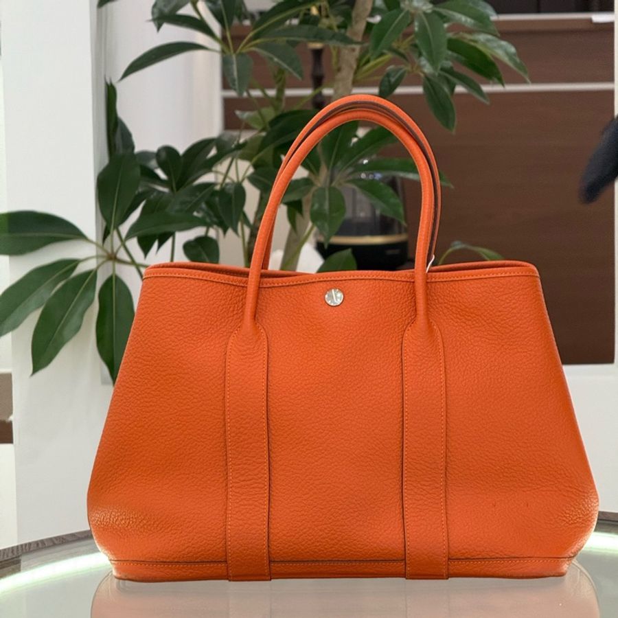 愛馬仕 Hermes 花園包 GP36 Garden Party 愛馬仕橙 銀扣 T刻 tc皮-0
