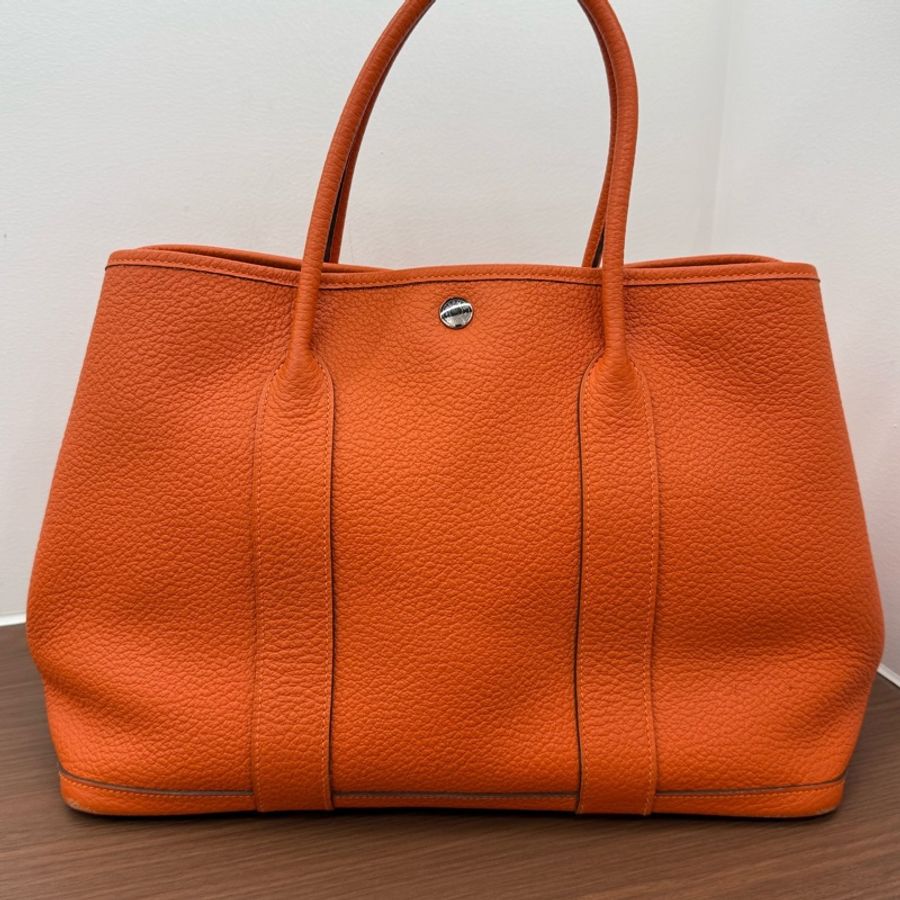 愛馬仕 Hermes 花園包 GP36 Garden Party 愛馬仕橙 銀扣 T刻 tc皮-11