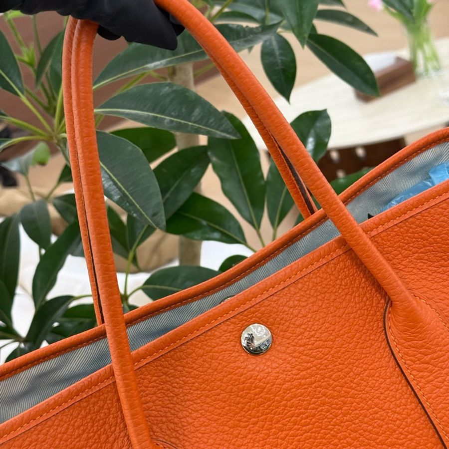 愛馬仕 Hermes 花園包 GP36 Garden Party 愛馬仕橙 銀扣 T刻 tc皮-12