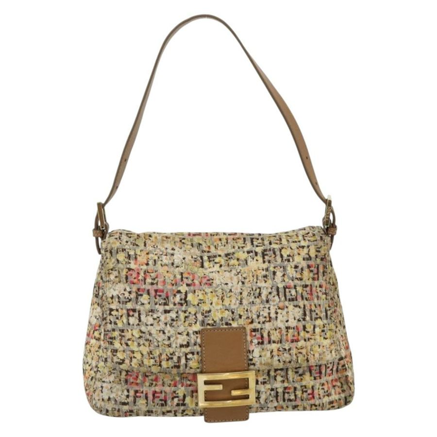 【日本直送】FENDI Zucchino帆布Mamma Baguette肩背包 米色 金色 正品 159330SAV-12