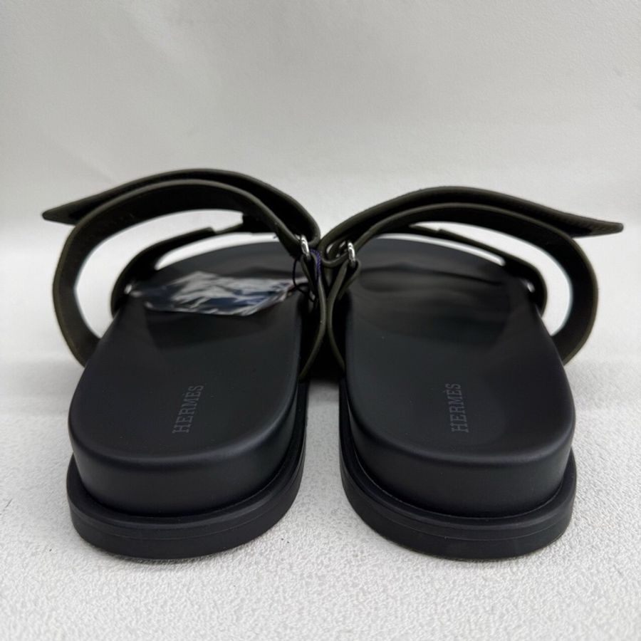 HERMES愛馬仕 麂皮  墨綠色 二舅拖鞋 深色 42碼-4