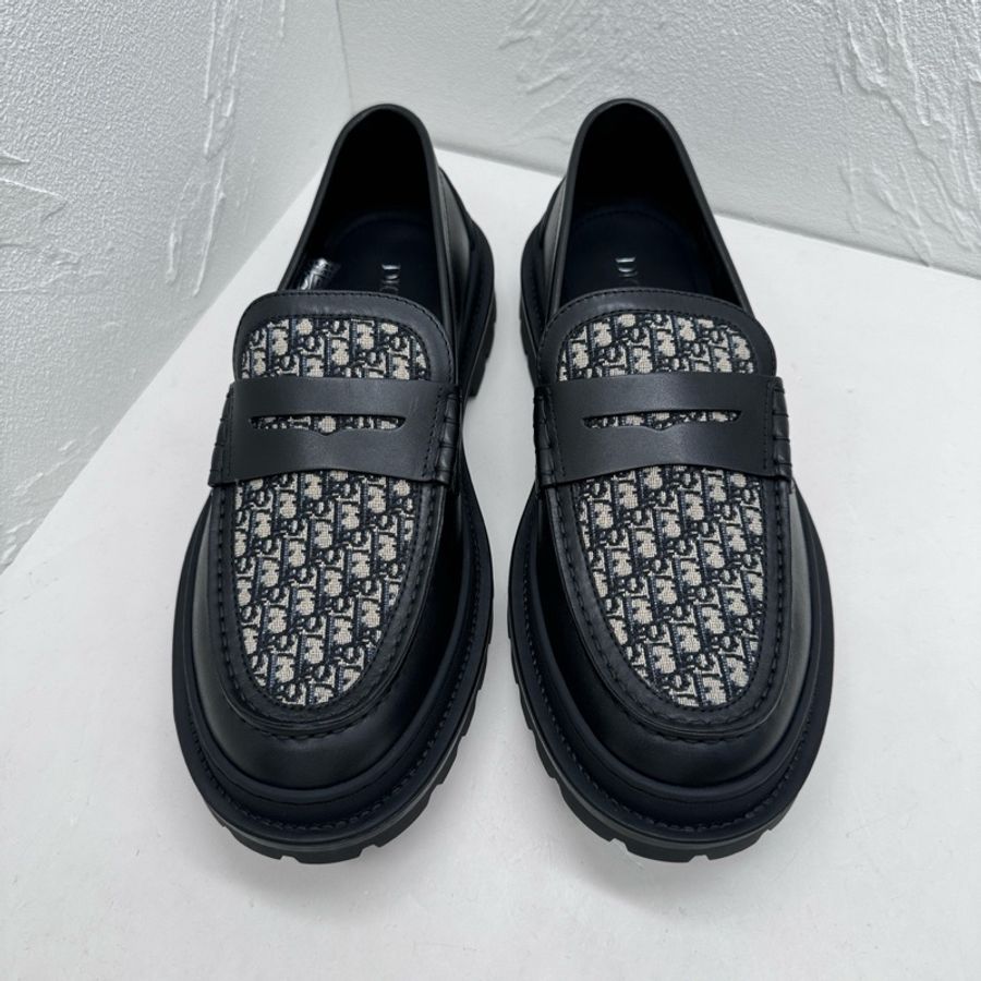 閒置新 Dior迪奧explorer loafer探險者黑色牛皮拼老花休閒皮鞋,尺碼43碼,附件:盒子-1
