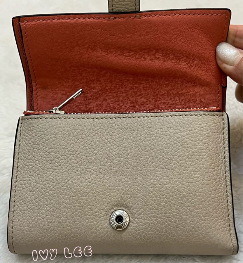 Loewe Small Vertical Wallet 羅威小型直式錢包 短夾 淺棕 米色 粉嫩橘 正品 二手精品-22