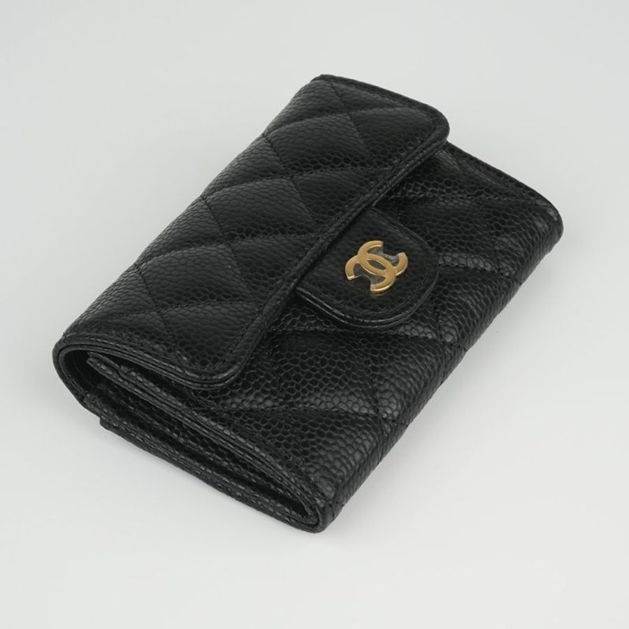 KESH 凱仕國際精品【經典入門、細節滿分】CHANEL Classic Card Holder 香奈兒經典翻蓋卡夾|黑色魚子醬牛皮|金扣-1