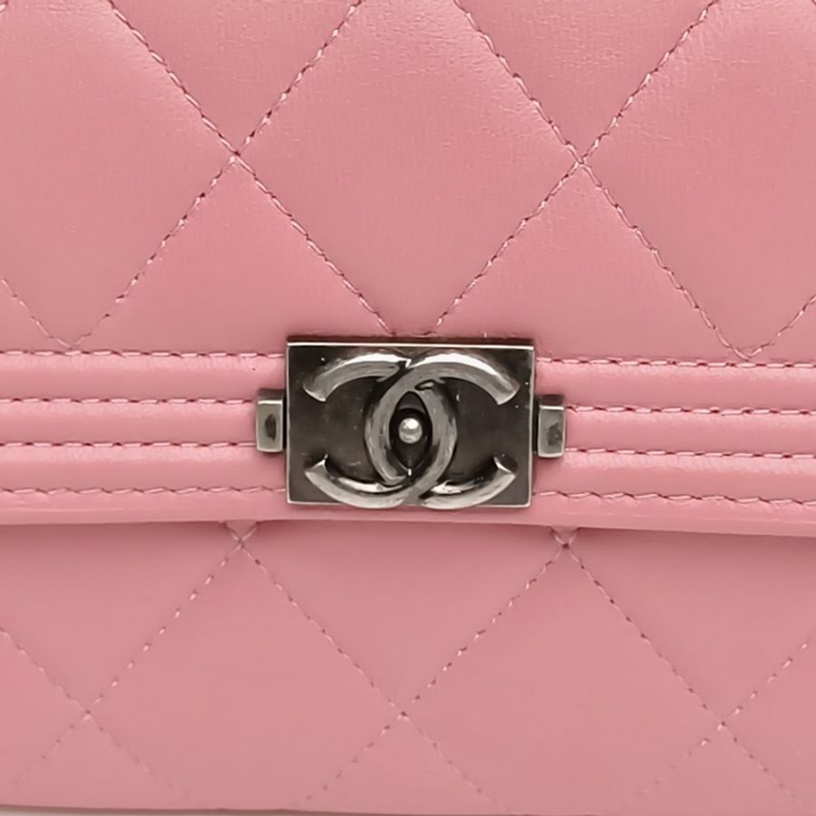 CHANEL Leboy長款錢包粉色羊皮21開銀扣-4