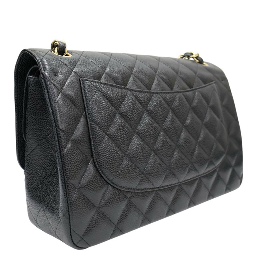 黑色 荔枝紋牛皮 經典大型口蓋包 肩背包 金釦(無卡)【CHANEL 香奈兒】 A58600-1