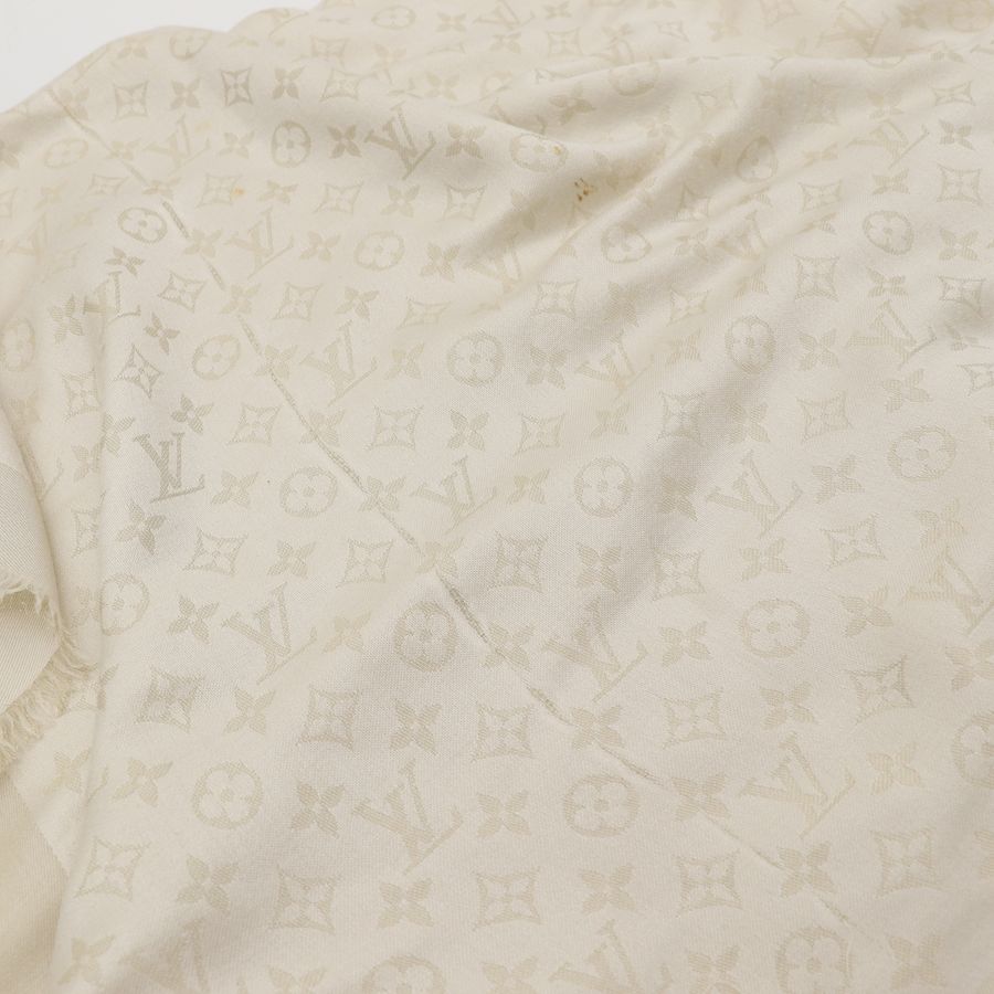 Louis Vuitton 路易威登 Monogram Shine 米色 香檳金色 絲綢 羊毛 混紡披肩 圍巾-6