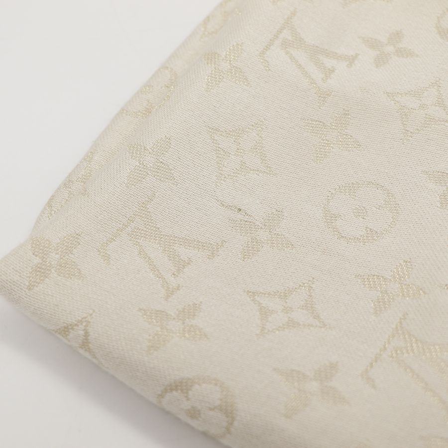 Louis Vuitton 路易威登 Monogram Shine 米色 香檳金色 絲綢 羊毛 混紡披肩 圍巾-11