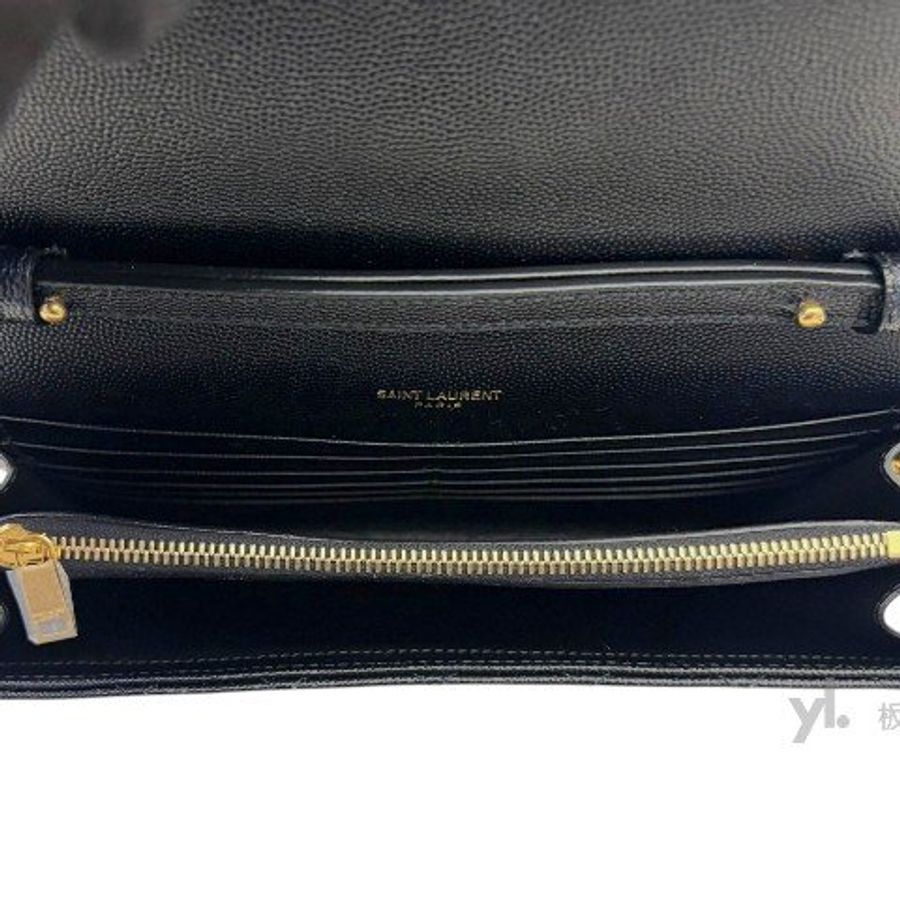 Y2034-YSL 黑色荔枝皮金釦信封下蓋練包-6