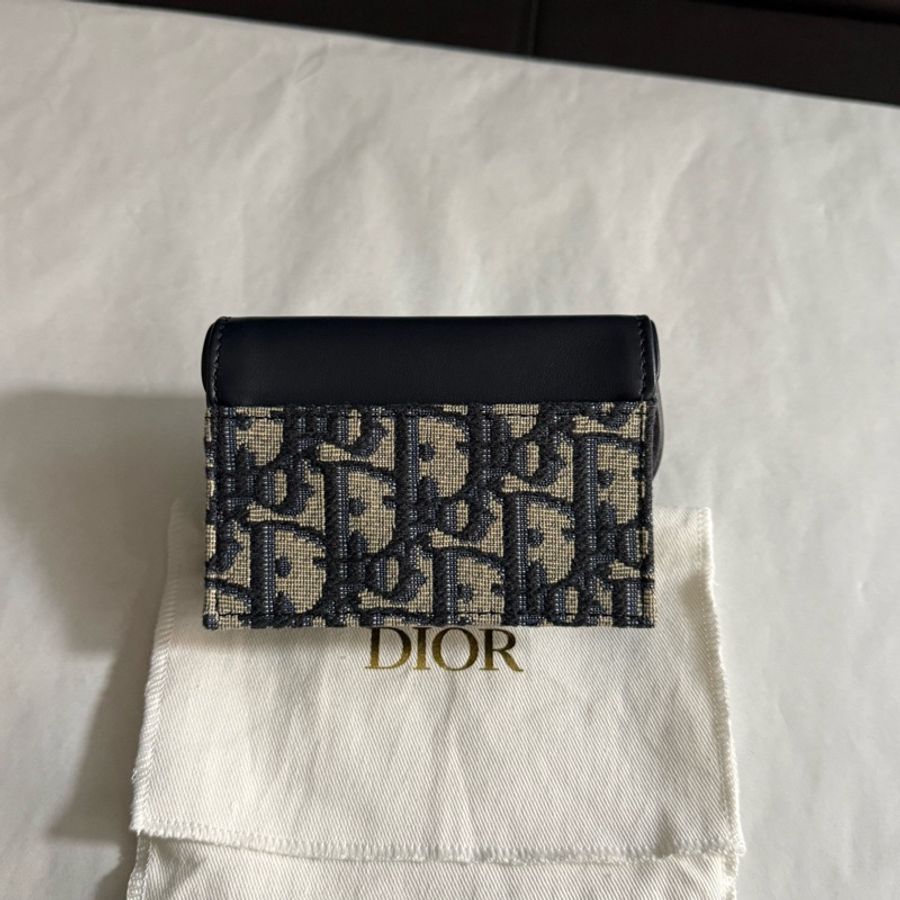 99.9新Dior迪奧老花拼牛皮卡包零錢包24編碼 有塵袋-1
