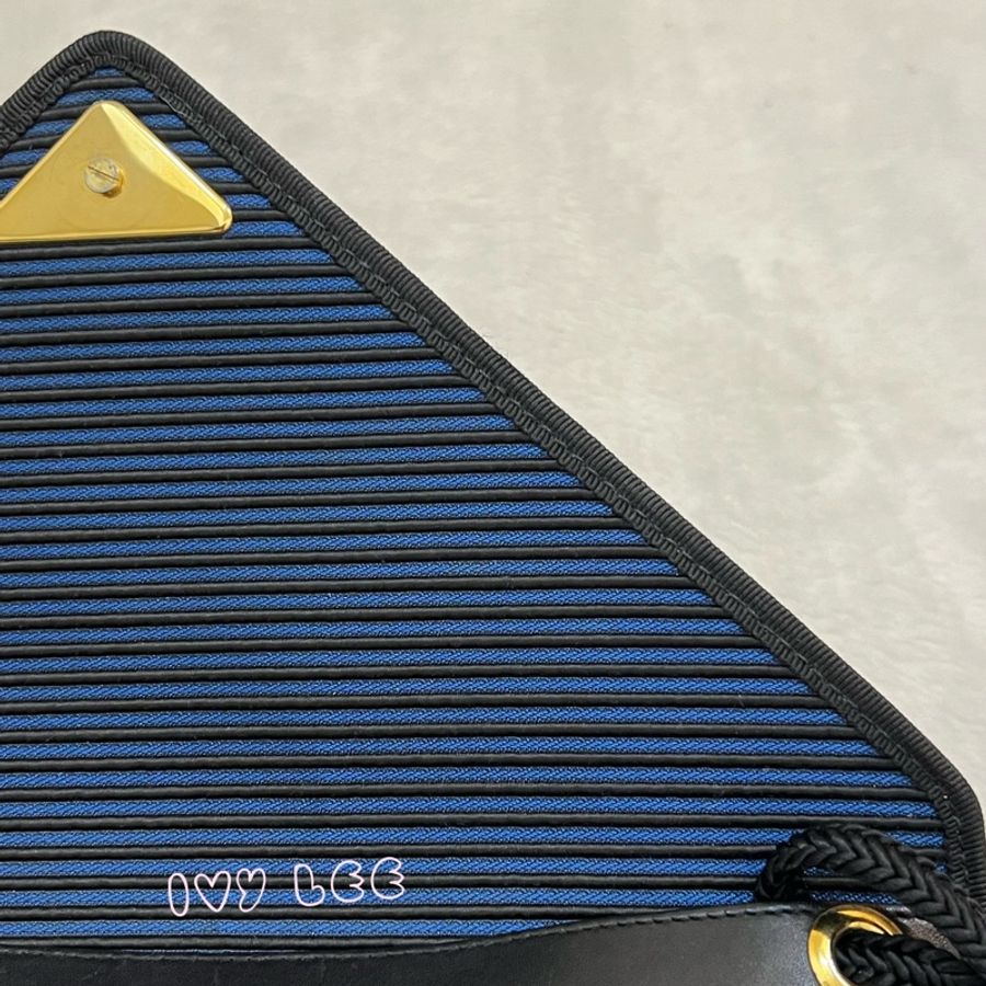 Saint Laurent vintage 黑、藍 帆布拼接 橫線條 復古信封包 斜背包 正品 二手精品-25
