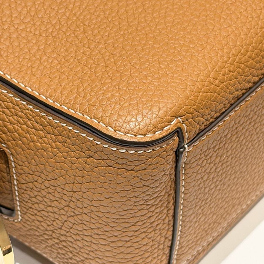 99新Delvaux 德爾沃 Cool Box MiNi手袋 底長22cm焦糖色 隱藏拉鍊 金色D字扣-5