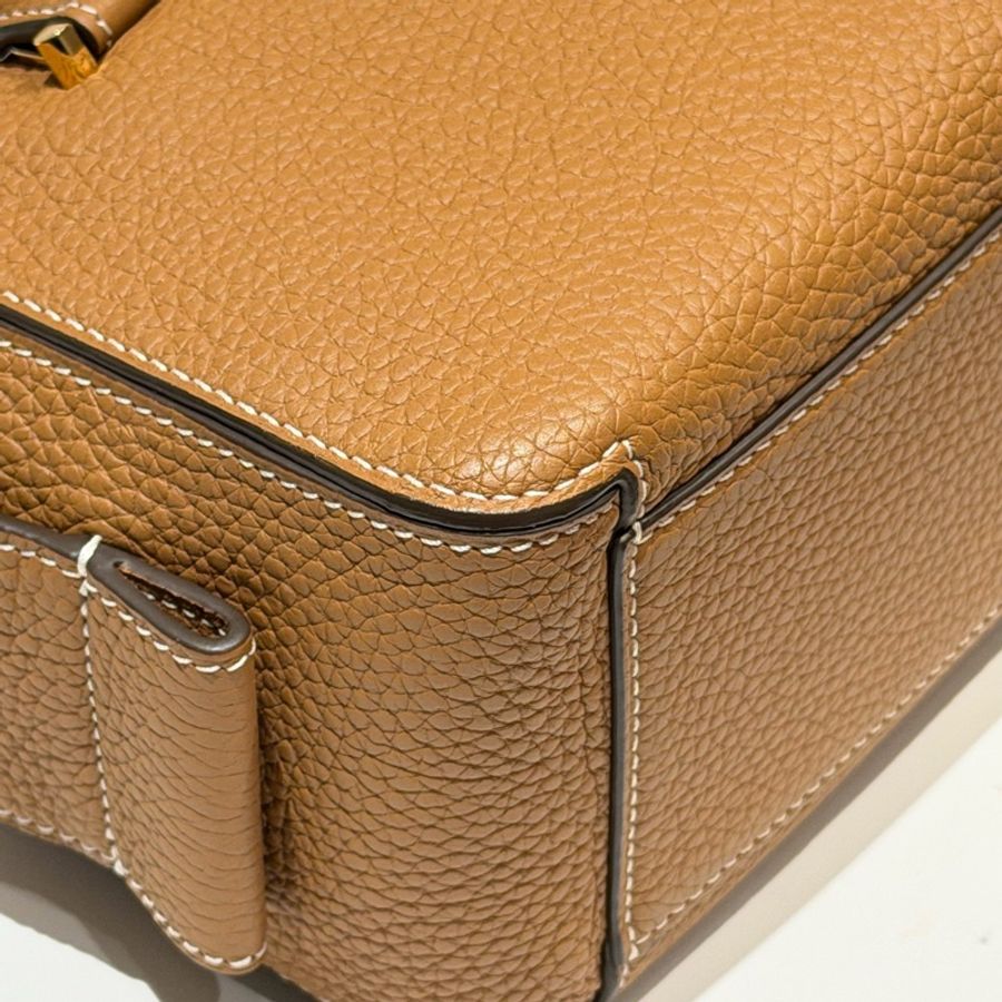 99新Delvaux 德爾沃 Cool Box MiNi手袋 底長22cm焦糖色 隱藏拉鍊 金色D字扣-7