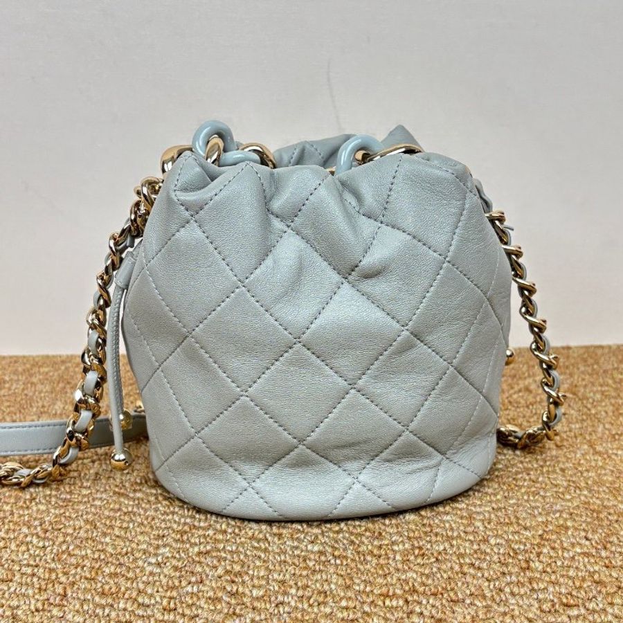 芯片款 香奈兒/Chanel 灰金雙金珠抽繩水桶包-1