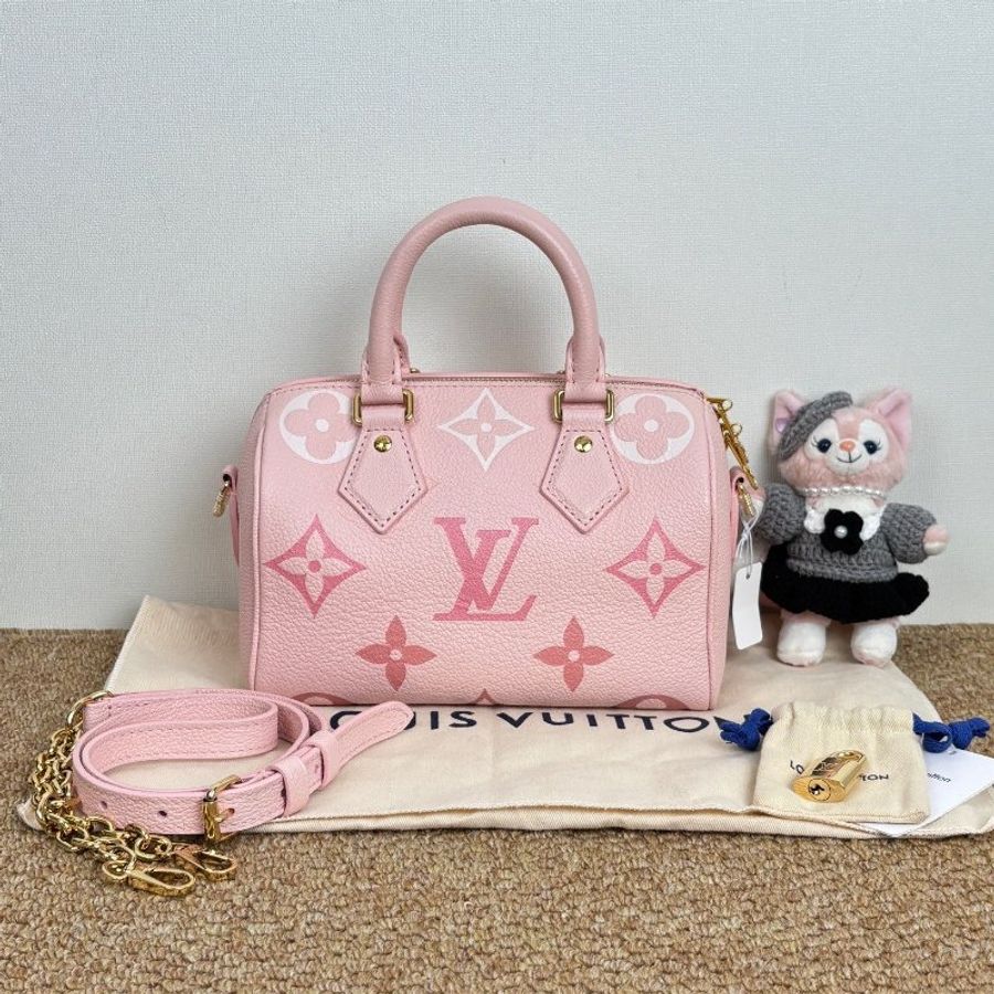 近新品 路易威登/Louis Vuitton Speedy20 漸變草莓牛奶手提斜背包 芯片款-0