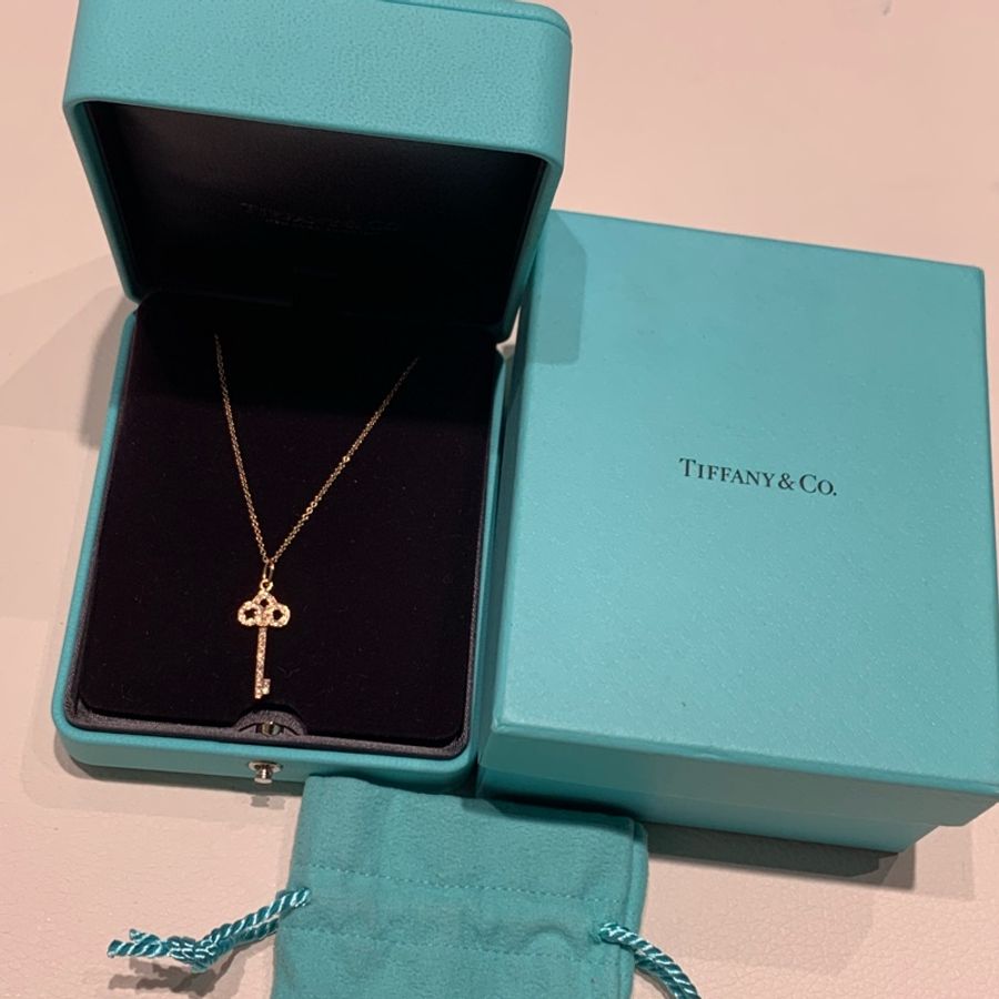 Tiffany 鳶尾花鑰匙項鏈玫瑰金滿鑽-0